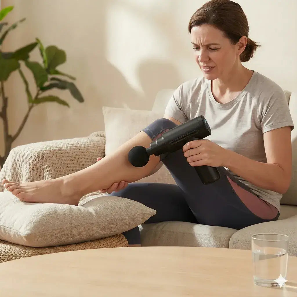 femme utilisation pistolet massage musculaire