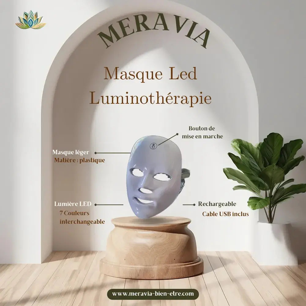 Masque visage luminothérapie 7 couleurs, traitement relaxant, soins anti-rides et ant-âges Meravia bien-être